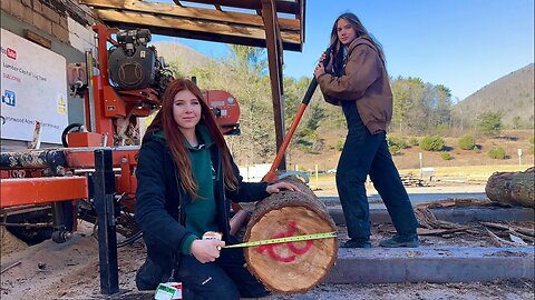 Milling Rough Cut Lumber Outdoors in the Winter Time