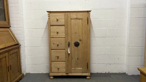 Antique Pine Larder Single Door Cupboard With 5 Drawers (Y5303D) @PinefindersCoUk