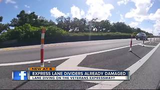 Damaged cones on the new Veterans Express Lane could be a sign of lane diving