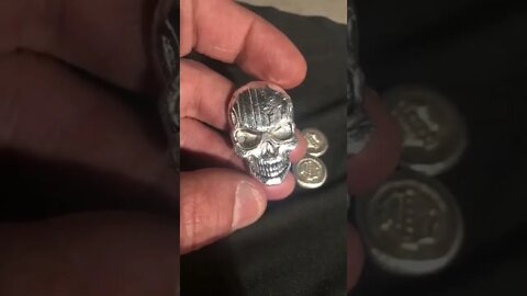 New Hand Poured Skull Silver Ingot-47 grams of .999 Fine Silver