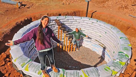 Off-Grid Couple Builds MASSIVE Underground Earthbag Wall