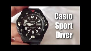 Black rubber Casio sport diver MRW200H-1BCT men's quartz watch unboxing and review