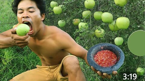 Survival in the forest Eating apple with salt peppers delicious - Village Chef