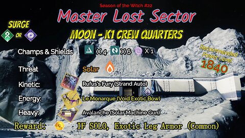 Destiny 2 Master Lost Sector: Moon - K1 Crew Quarters on my Strand Warlock 10-10-23