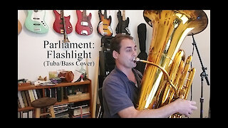 Tuba player plays along with Parliament's 'Flash Light'