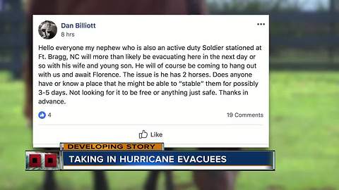 Local horse farm owner helping Hurricane Florence evacuees through unexpected way