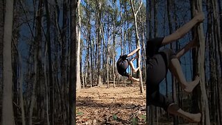 Barefoot parkour training in the woods