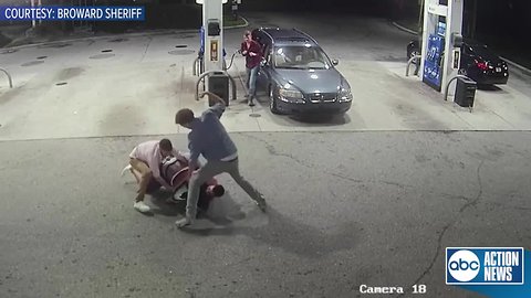 Spring breakers fight off attempted robbery, tackle gunman at Florida gas station | Surveillance video