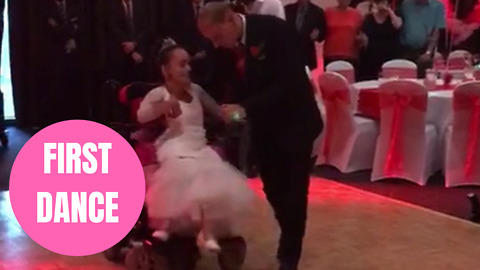Heartwarming first dance between wheelchair-bound bride and her able-bodied husband