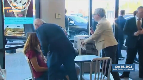 Biden touching, biting, sniffing at Baskin Robbins in Portland, OR.