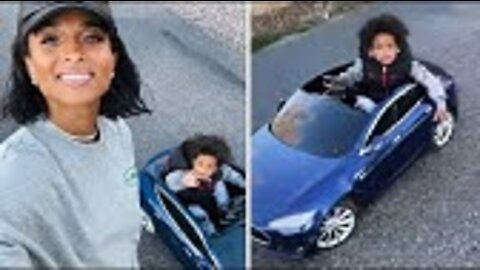 Russell Wilson & Ciara Son Win While Her Drives His new Tesla Car Around Neighborhood!🚘🥰