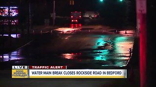 Water main break closes Rockside Road in Bedford