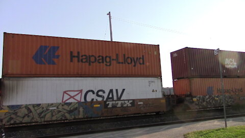 Eastbound Intermodal Train With CN 2221 & CN 2277 Locomotives In Ontario