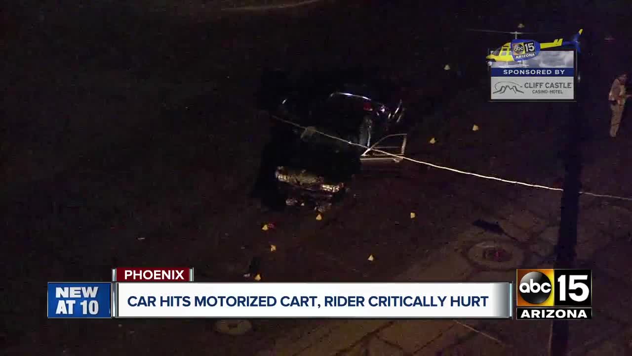 Car hits motorized cart, driver critically hurt