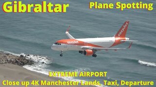 easyJet Manchester Flight, Full Landing/Taxi/Departure PLANE SPOTTING GIBRALTAR, Extreme Airport, 4K
