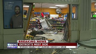 Truck slams into gas station on Detroit's west side