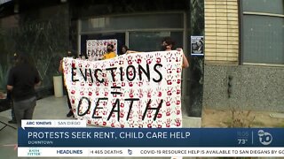 Protests seek rent, child care help