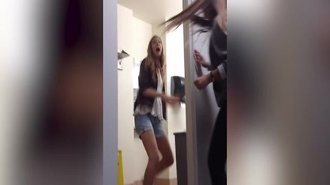 Two Girls Scare Their Friend In A Toilet