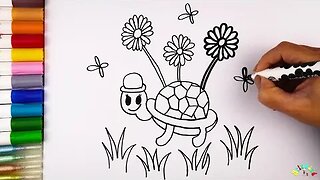 Drawing and Coloring a Tortoise for Kids & Toddlers | Ariu Land