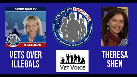 DEBBIE DOOLEY and Theresa Shen make it clear to an International Reporter Veterans Over Illegals.