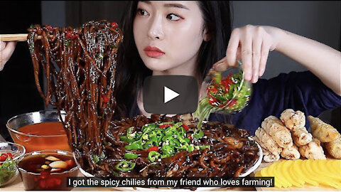 ASMR SPICY BLACK BEAN NOODLES FULL OF KOREAN SPICY CHILLIES! MUKBANG EATING SHOW