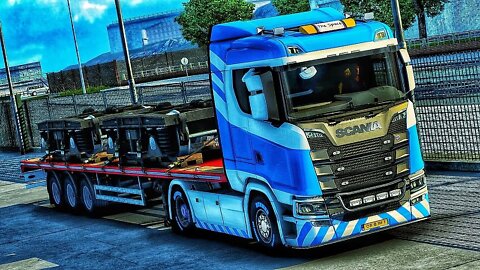 SCANIA S450 carries TRAIN WHEELS up to ENGLAND | Euro Truck Simulator 2 Gameplay