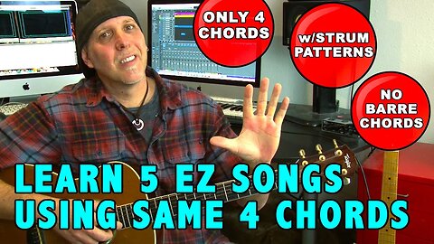 Learn 5 EZ Songs with same 4 guitar chords Pearl Jam Beatles Green Day
