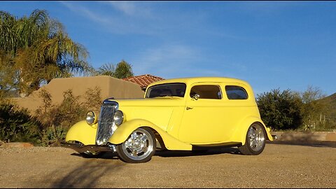 1934 Ford Victoria Vicky Custom Restomod in Yellow & Engine Sound - My Car Story with Lou Costabile