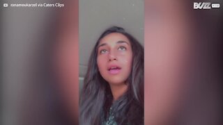 Young woman films her own reaction to the explosion in Lebanon