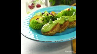 Quinoa patties with avocado dressing