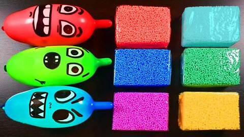 Making Slime with Foam Bricks and Balloons - Crunchy Fluffy