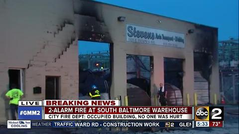 2-alarm fire at Stevens Auto Shop on E. Patapsco Avenue