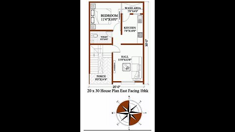 20 × 30 House plan|| East Facing 1bhk|| 600 sqft house design | Modern house plan| #housedesign