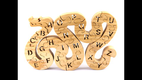 Wood Alphabet Snake Puzzle, Hand-Cut Letters, Handmade from Premium Grade Hardwood