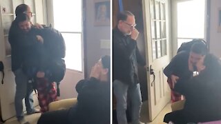 Parents completely shocked when son surprises them for Christmas