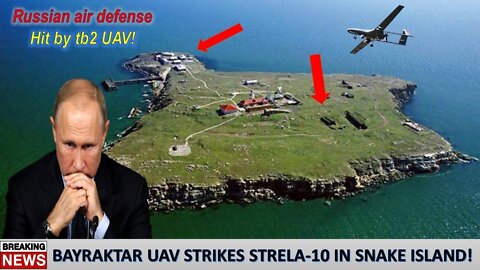 Ukrainian Bayraktar TB-2 UAV strikes Russian strela-10 air defense units in Snake Island