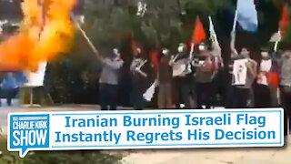 Iranian Burning Israeli Flag Instantly Regrets His Decision