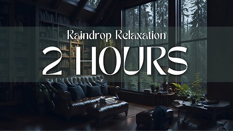 Raindrop Relaxation | A book shelf and a leather couch | 2 hours rain sound