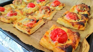 Tomato and cheese puff pastry party food recipe | Granny's Kitchen Recipes