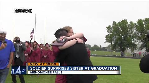 Soldier surprises sister at Menomonee Falls high school graduation