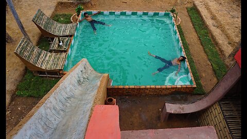 Building Modern Mud Villa And Design Water Slide To Beautiful Underground Swimming Pool