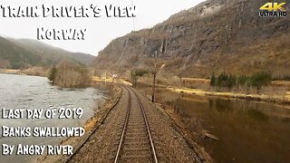TRAIN DRIVER'S VIEW: Last train 2019 - Banks swallowed by angry river