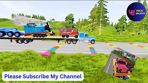 Train vs Cars _Cartoon | Double Flatbed Trailer Truck vs Speedbumps | Funny Vehicle Competition 2024