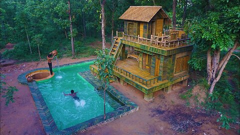 Building The Most Creative Swimming Pool And Luxury Villa By Bamboo In Jungle