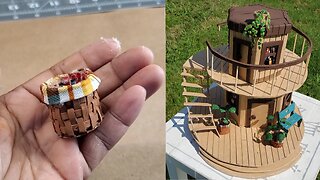 Two Level Deck House From Cardboard | Miniature Woven Basket Monstera Plant