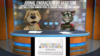 Jornal engraçado do gato tom: Homem pega elevador para o décimo andar! [Frases e Poemas]