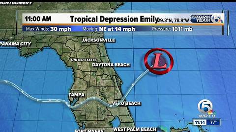 11 a.m. Tuesday Tropical Depression Emily