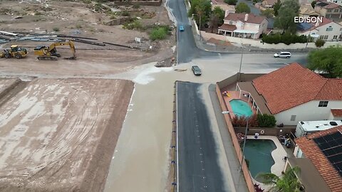 Drone footage of flooding in Las Vegas