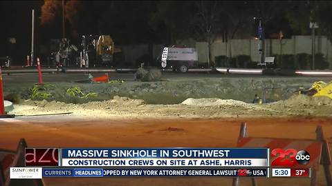 Massive sinkhole under repair in southwest Bakersfield