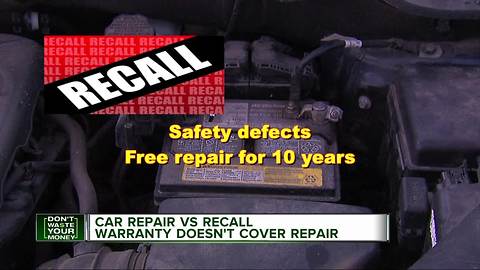 Car repair vs. recall warranty doesn't cover repair